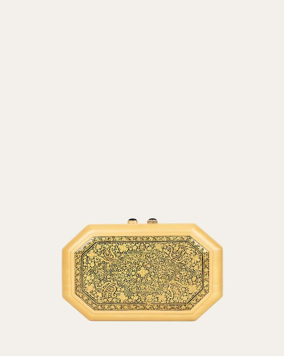 Yellow Marquetry Clutch with Papier Mache and Black Onyx